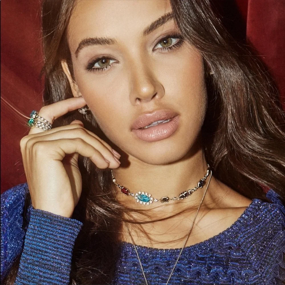 Kendra Scott Gold Necklace with Red, Turquoise, and Purple Stones - Picture 2 of 6